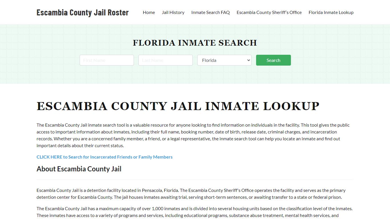 Escambia County Jail Roster Lookup, FL, Inmate Search